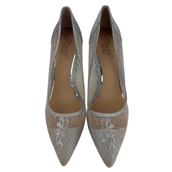 JEWEL BADGLEY MISCHKA GIA LACE EVENING PUMPS IN SILVER NWOB WOMEN'S‎ SIZE 8.5 - Picture 2 of 13